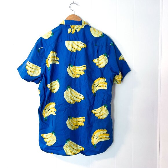 BONOBOS Banana Print Button Down Shirt Blue Buncha Bananas Riviera Short Sleeve - Picture 5 of 12